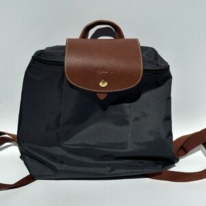 Longchamp Le Pliage Original Nylon Backpack Blue w/ Brown Leather